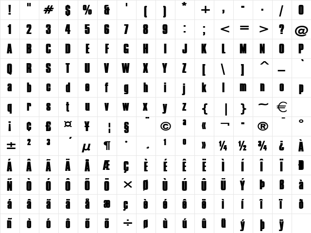 CommadorWideHeavy Normal  glyph index