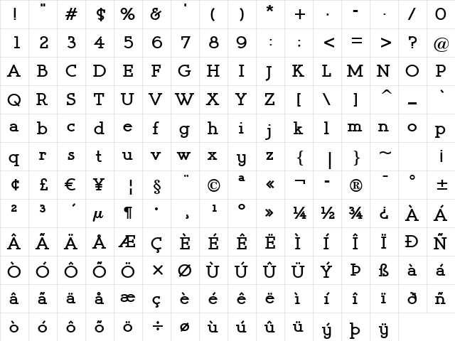 Register Serif BTN Blk Regular  glyph index