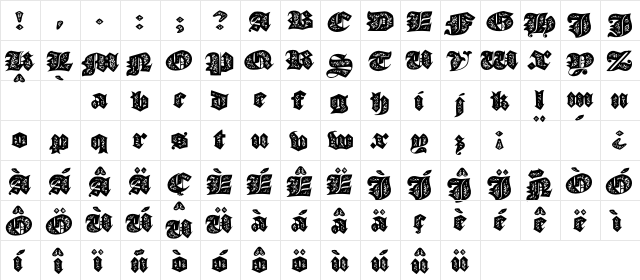 JMH Moreneta Divine Old Regular  glyph index