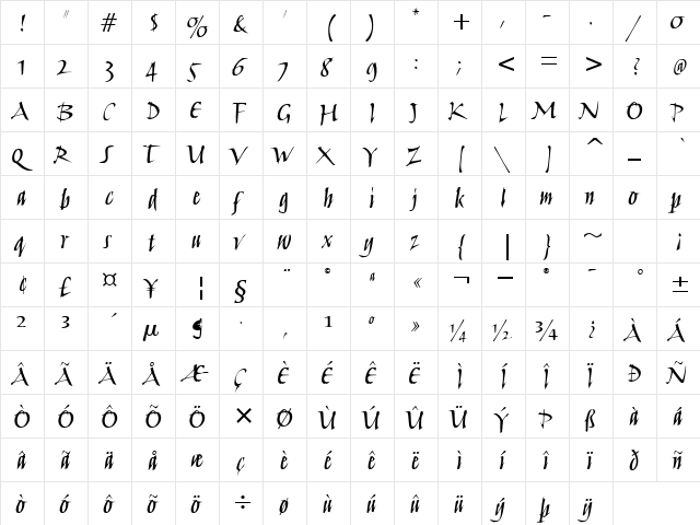 Humana Script Md ITC TT Medium  glyph index