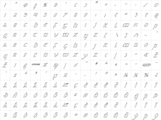 Foucault Outline Italic Italic  glyph index