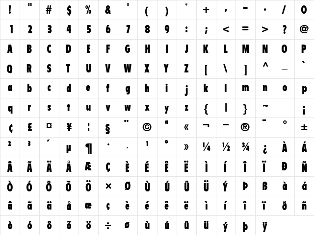 EmphasisBlackCondSSK Bold  glyph index