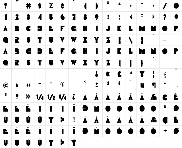 Fatso-Condensed Normal  glyph index