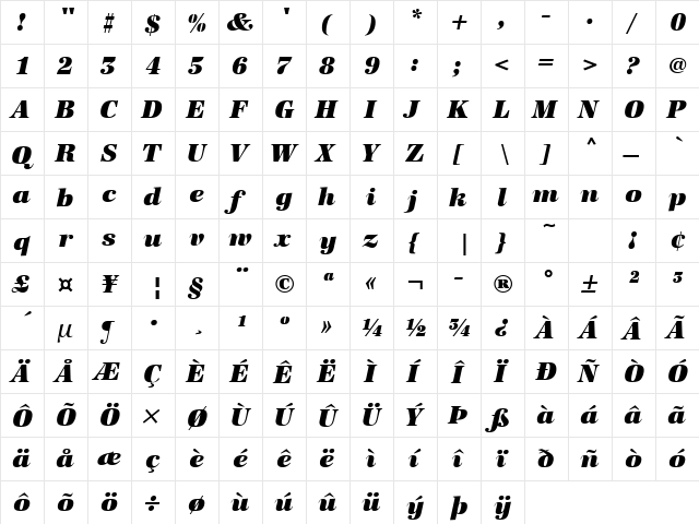 URWAntiquaAltTSup Italic  glyph index