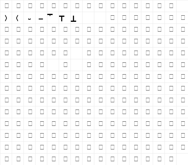 Frame5 Font Regular  glyph index