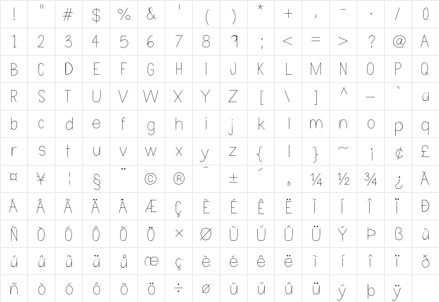 Nothing Special Regular  glyph index