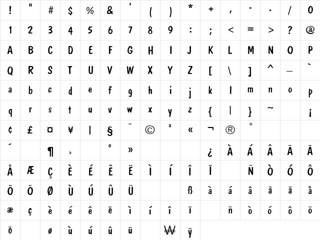 Dominion Regular  glyph index