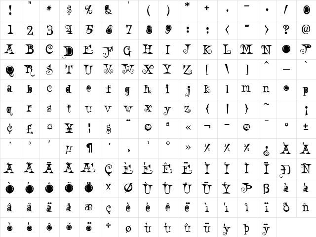 A Weird Party Regular  glyph index