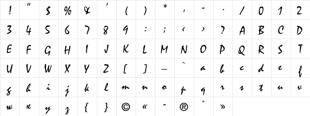 Mistral Roman  glyph index