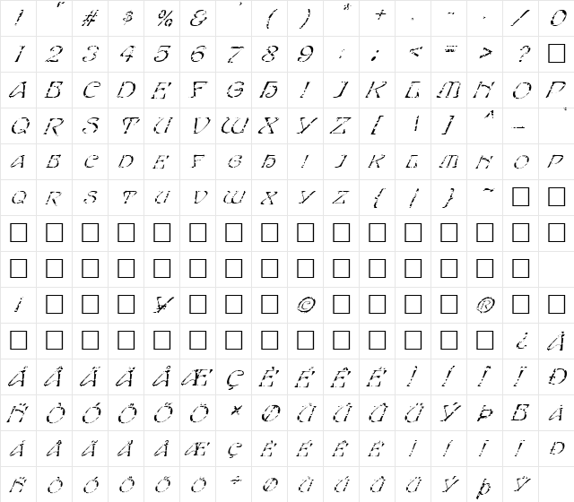 FZ JAZZY 20 HOLEY ITALIC Normal  glyph index