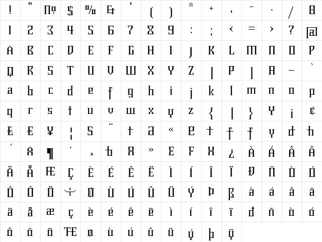 Chalice Regular  glyph index