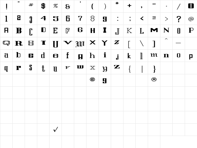 Eruption 2 Regular  glyph index