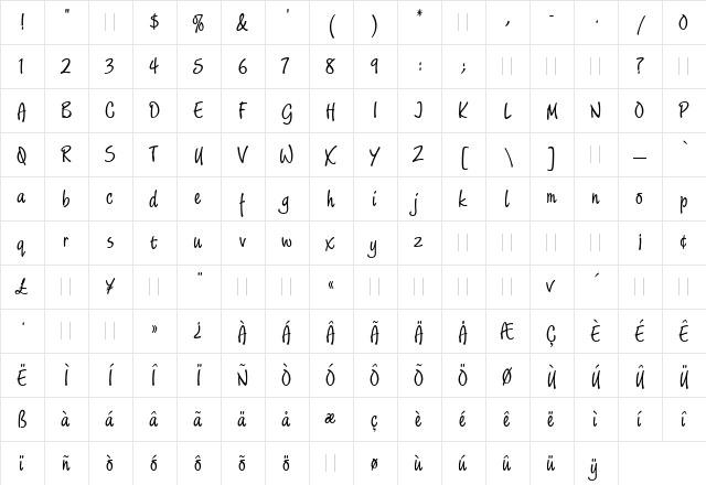 Limehouse Script Regular  glyph index