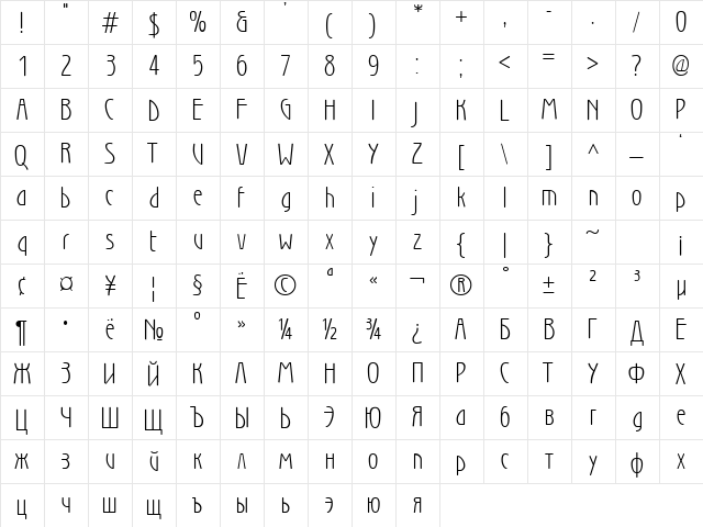 WienLight Normal  glyph index