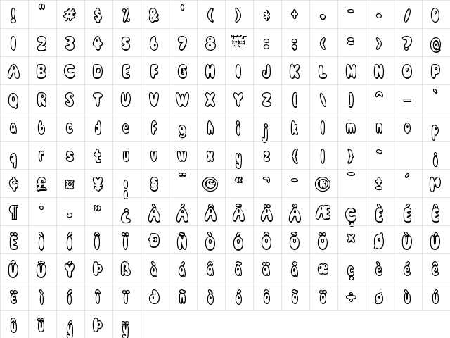Comic White Rabbit Regular  glyph index