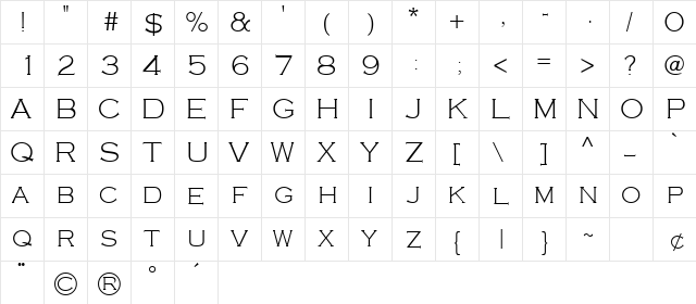 CooperPlanck2 LightSH  glyph index