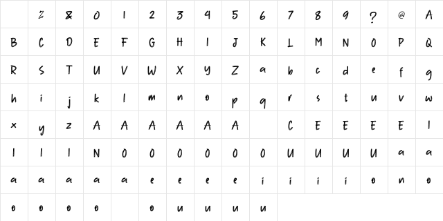 SpiderBrush Regular  glyph index