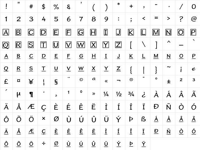 Cordin Freebie Regular  glyph index
