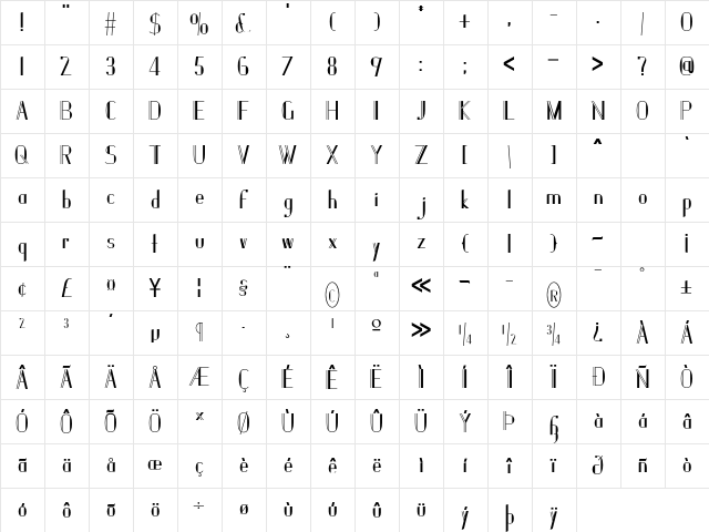 Janesville 51 Bold  glyph index