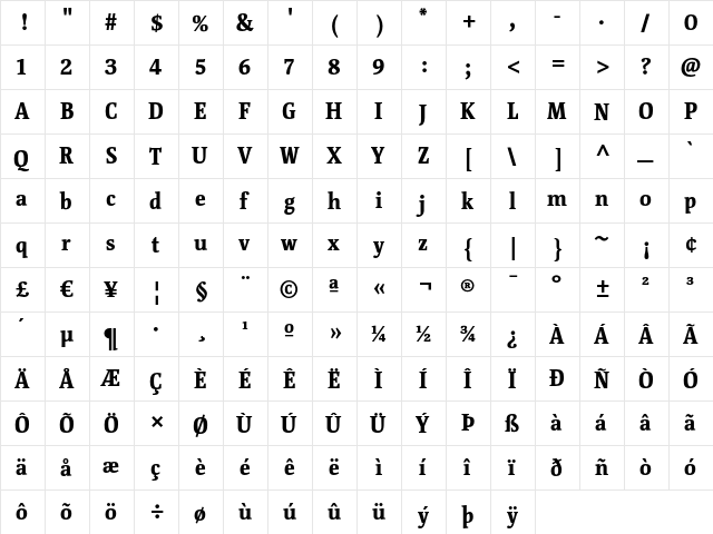 FolhaSerif Bold  glyph index