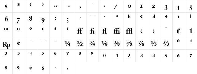 ACaslonExp Bold Regular  glyph index