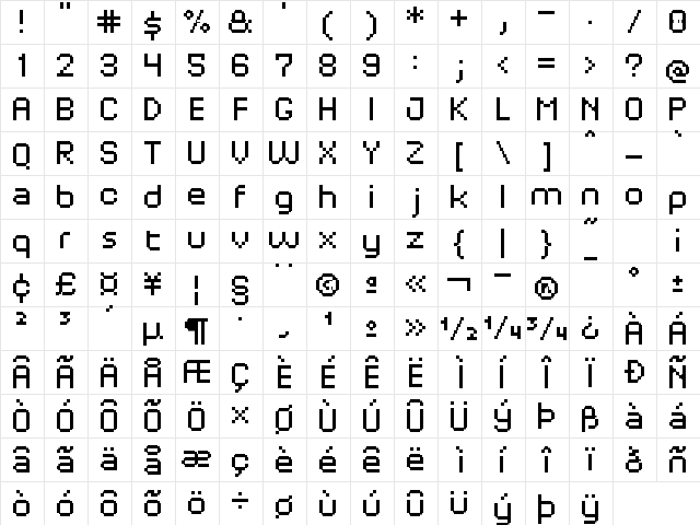 UF Odyssey Regular Regular  glyph index