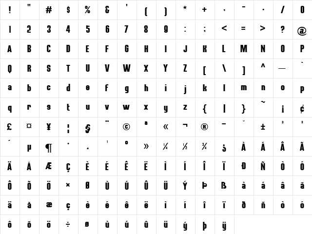 All Star BV Regular  glyph index