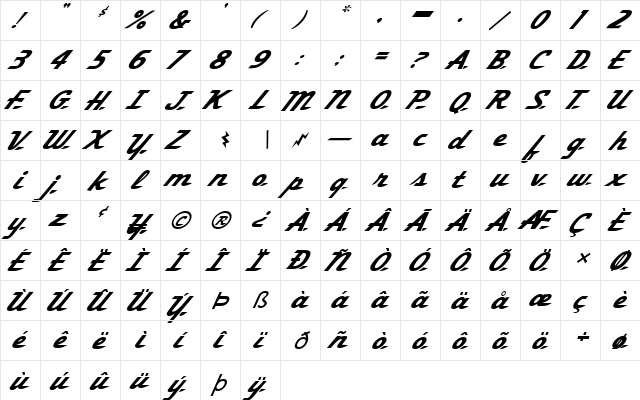 FZ JAZZY 58 ITALIC Normal  glyph index
