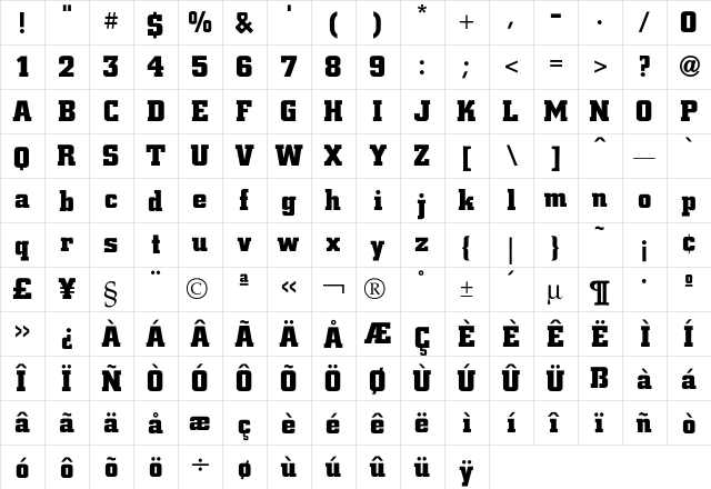 Civic Bold  glyph index