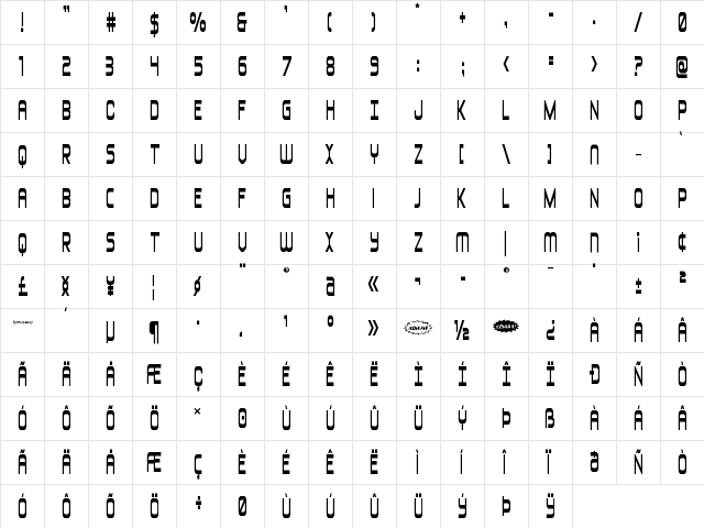 Blizzard Shaft Regular  glyph index