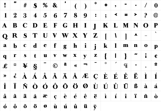 Oldbasker Heavy  glyph index