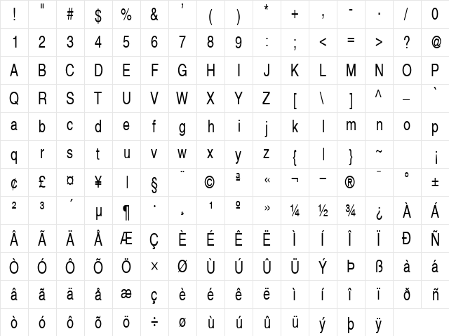 Alps Thin Normal  glyph index