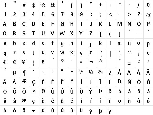 AgfaRotisSemisansExtraBold Regular  glyph index