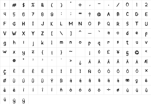 Creepy Forest Regular  glyph index