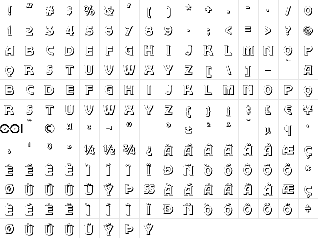 Brownwood NF Shadow  glyph index