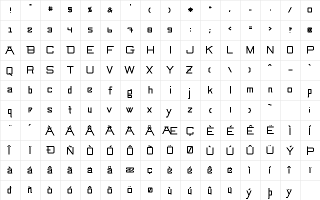 SwingarmYori-Medium Regular  glyph index