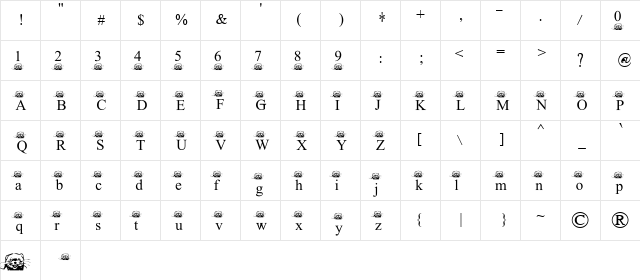 FerretsRTops Regular  glyph index