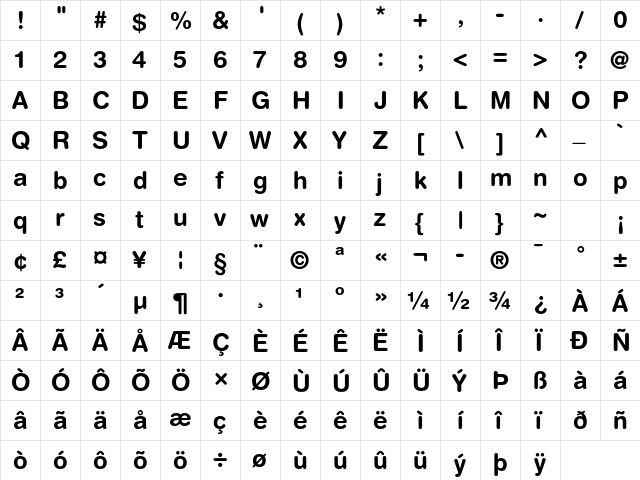 Helvetica Rounded LT Std Bold  glyph index