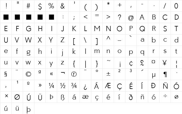 Paloseco Light  glyph index