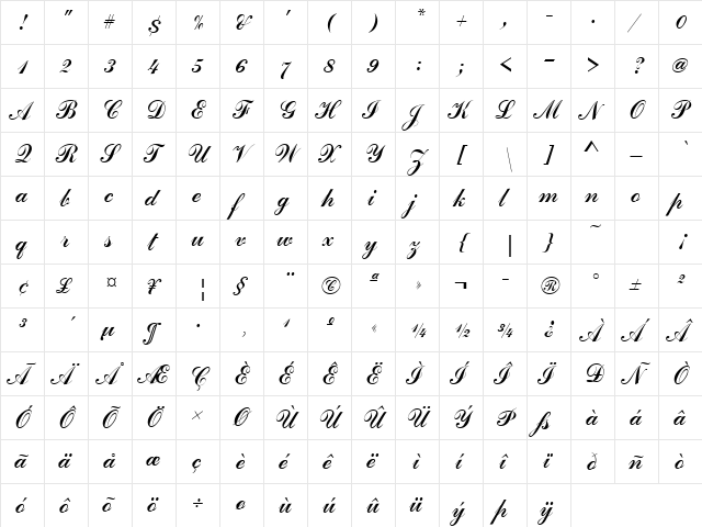 CommercialScrJoiD Regular  glyph index