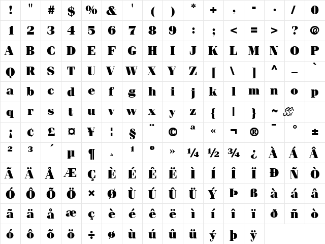 Compendium Black SSi Black  glyph index