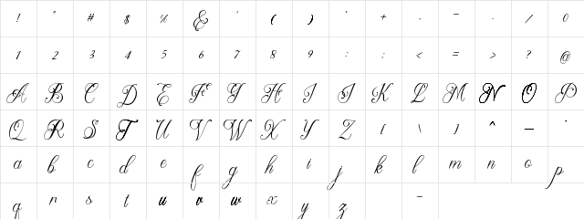 Beauty Lova Regular  glyph index
