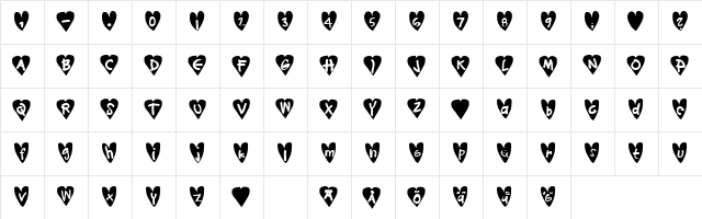 Djellibejbi Hearts Regular  glyph index