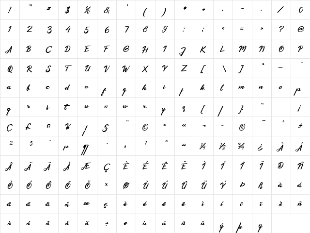Extendo Regular  glyph index