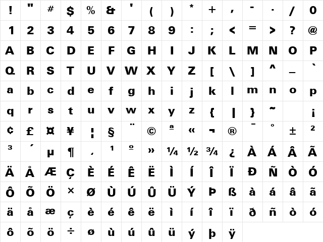 Unique BOLD  glyph index