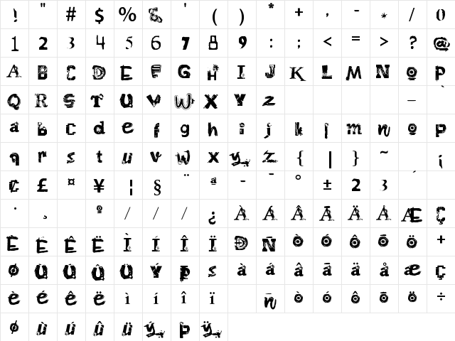 Bo_Toy Regular  glyph index