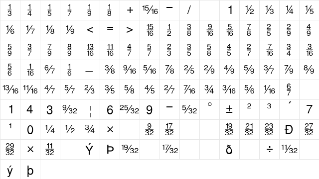 FractiousSSK Regular  glyph index
