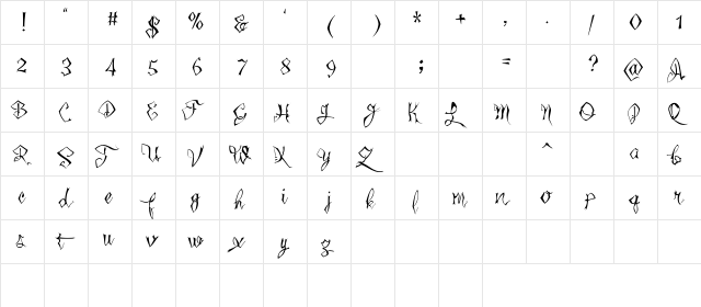 Wicked Little Town - Regular Regular  glyph index