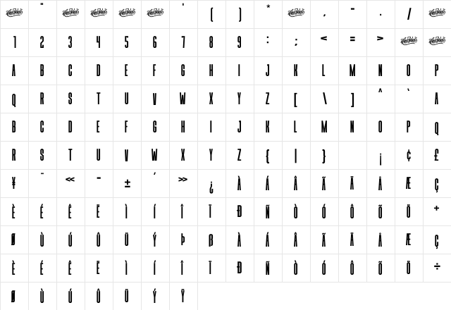 CHOXR Regular  glyph index