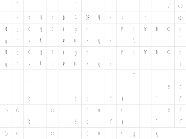 Estilistica Regular  glyph index